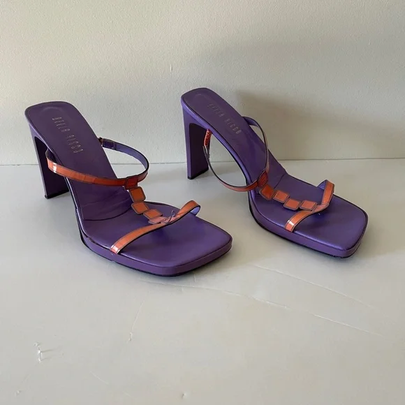 Bella Ricco Neon Orange Purple Square-toe Heels Size 9 - Picture 4 of 9
